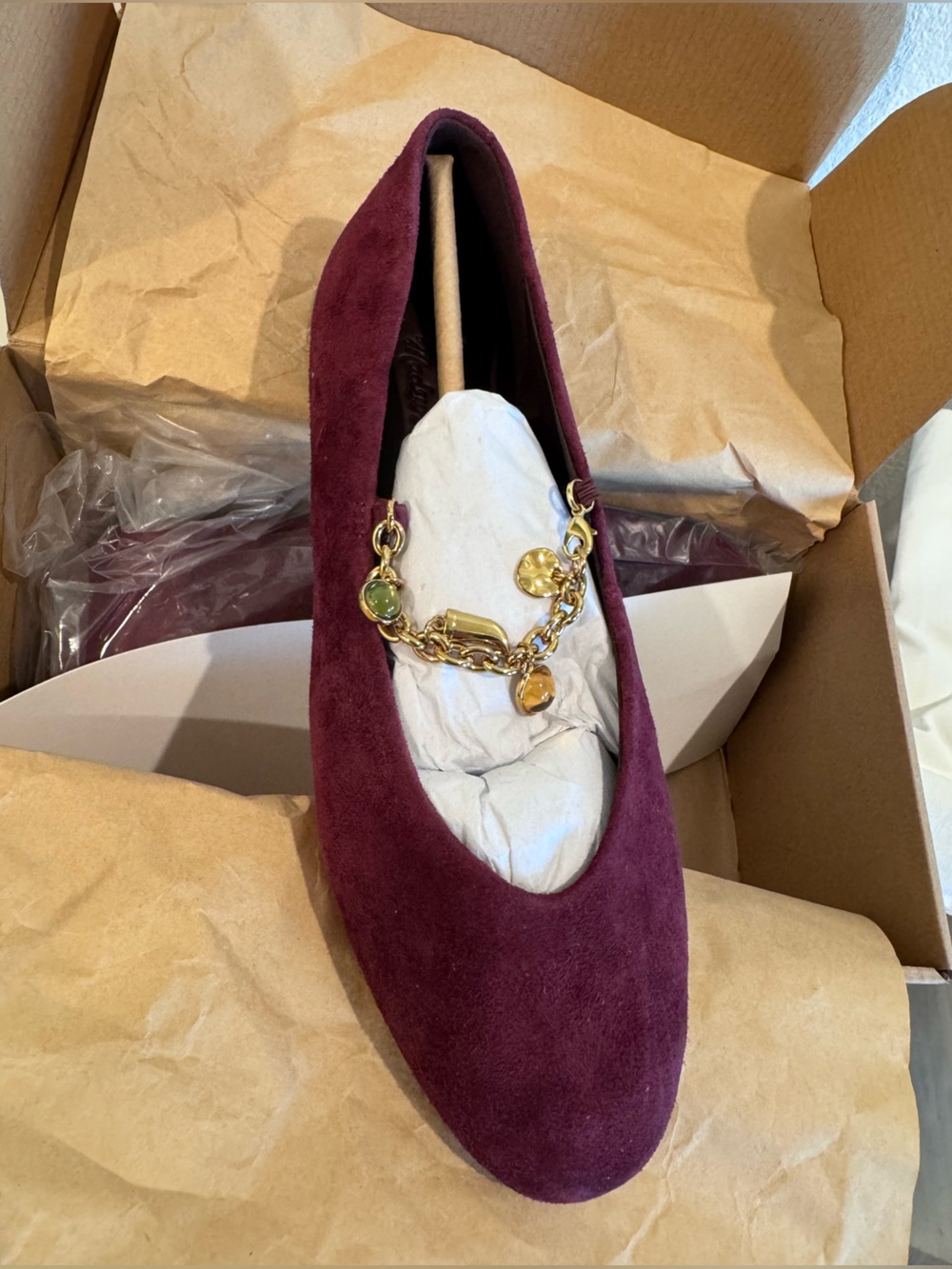 Madewell NWT The Remy Mary Jane Flat Chain Charm Strap in Suede Sangria Size 8 - Picture 5 of 9